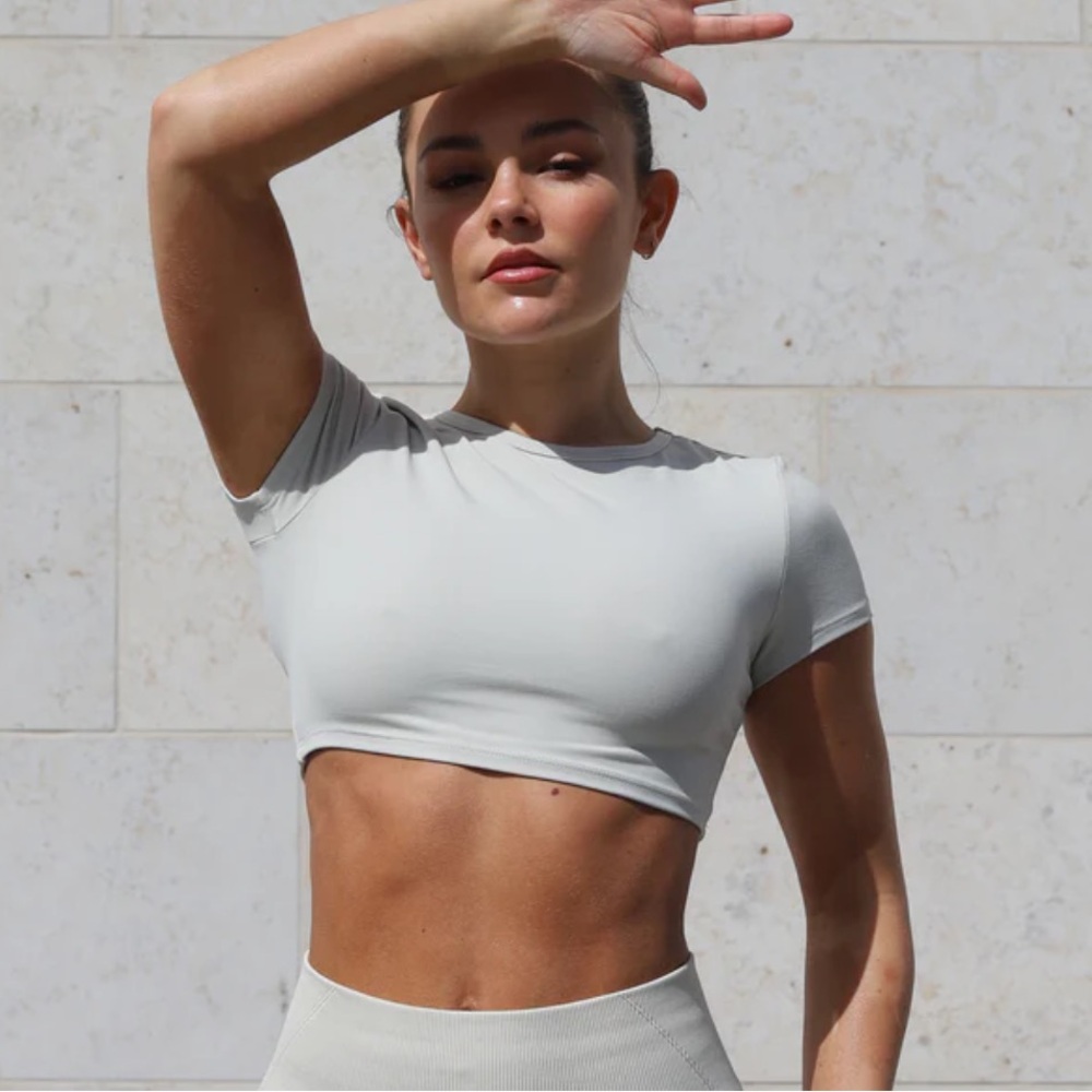 Lazuli Label Stone/Cream Open Back Crop Top